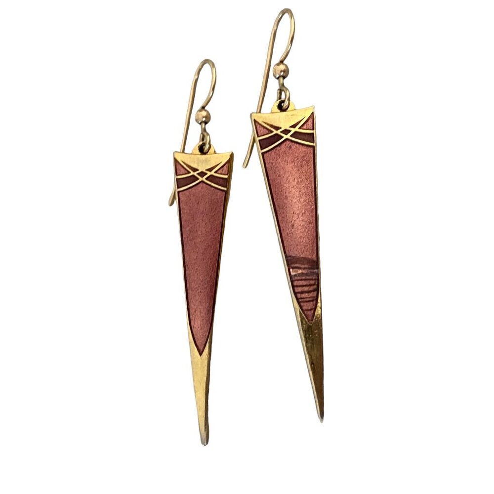 Isle of Skye Earrings Ruby Red Daggers enamel French Ear Wire Dangle Vintage 80s